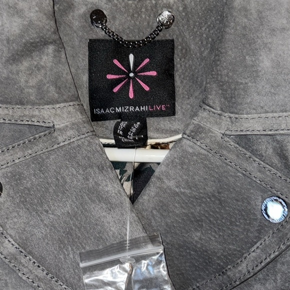 🌹NWT:ISAAC MIZRAHI LIVE LEATHER GRAY MOTO JACKET - Picture 2 of 10